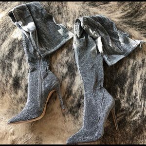 Silver Sparkle Thigh High Boots
